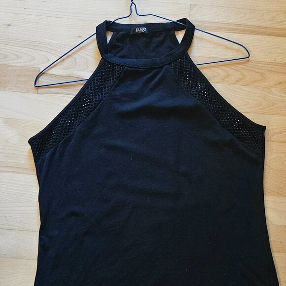 Black Liu Jo Halter Top with Netting and Rhinestone design - Picture 2 of 8